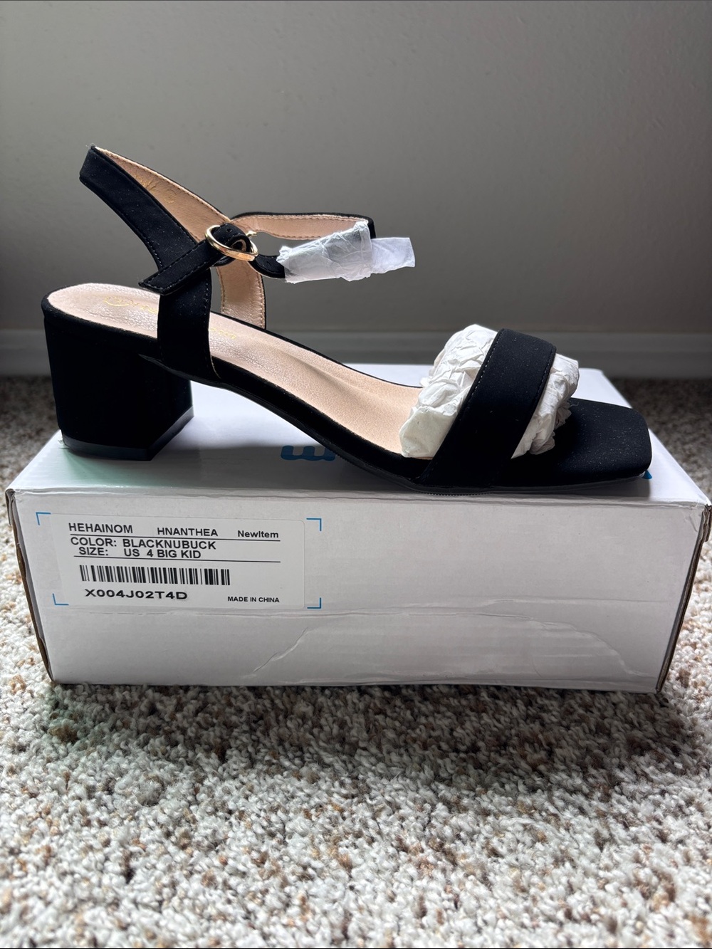 Black Buck Block Heel Sandal - Elegant Girls Dress Shoe